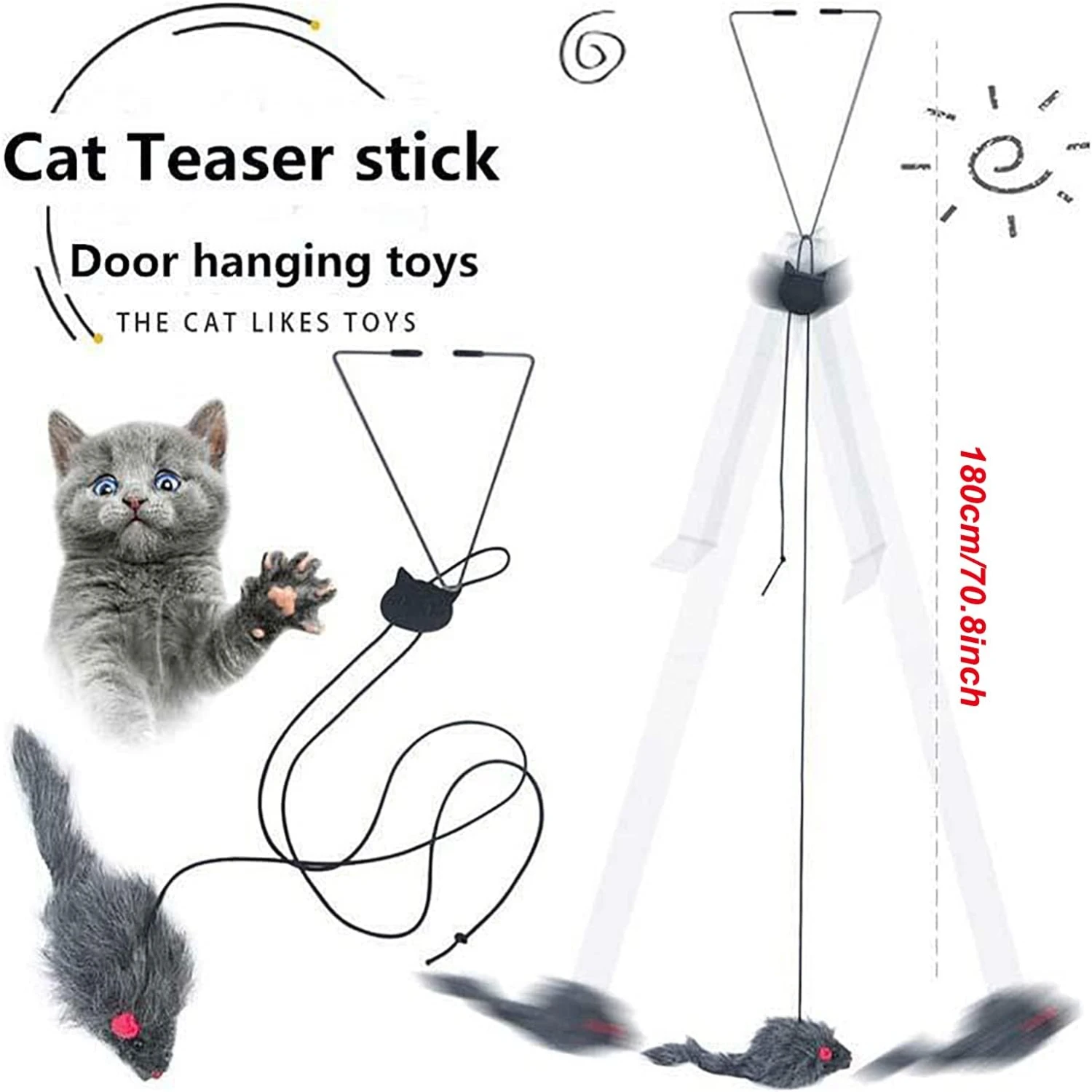 Engaging and Interactive Funny Cat Toy Set - Stimulating Black Mouse Rope and Retractable Door Hanging - Entertaining Supplies f