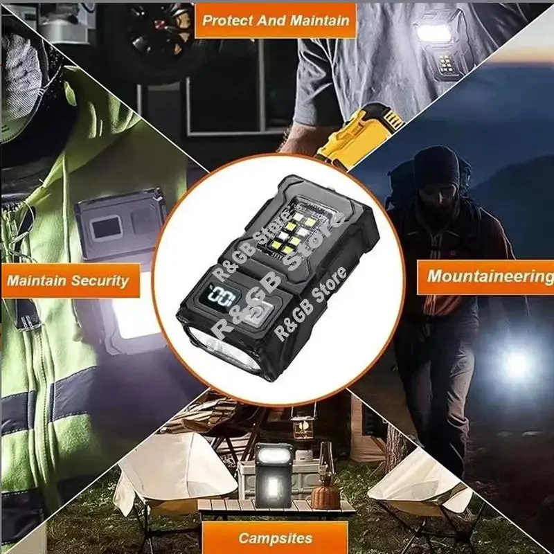 MINI USB Rechargeable LED Flashlight Portable Tail Magnet Flashlight Bright Camping Lantern Side COB Emergency Light-AT48
