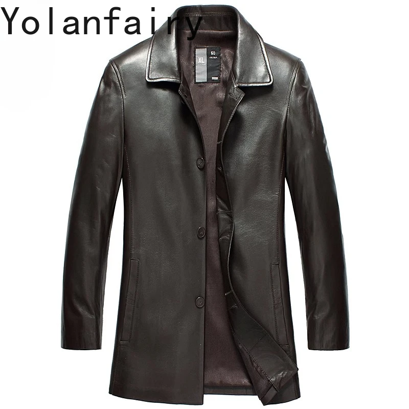 

YOLANFAIRY Тренч из натуральной овчины, мужская одежда, весенне-осенняя куртка средней длины из натуральной кожи, мужские пальто большого размера