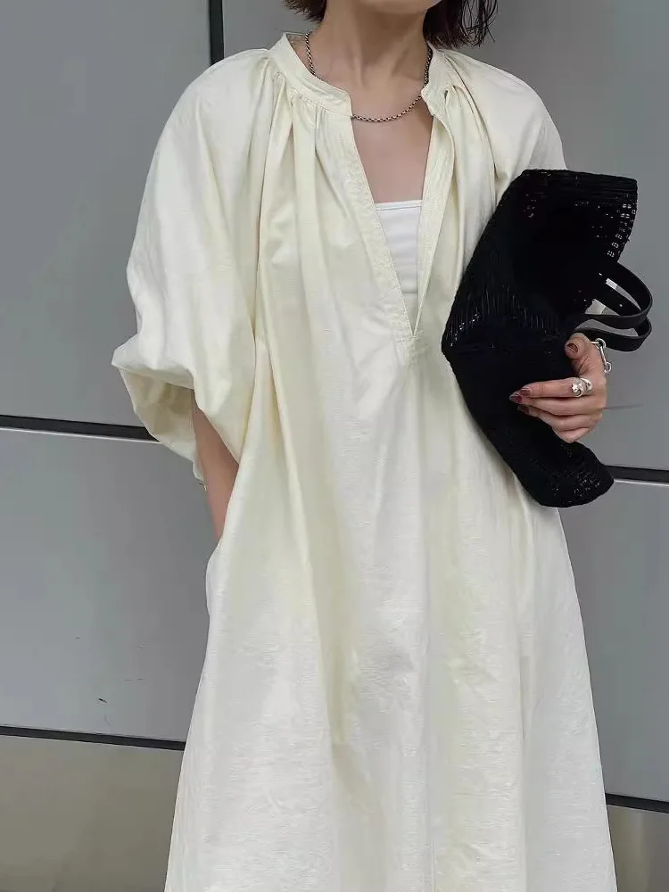 Tannt vestido feminino lanterna manga com decote em v camisas longas vestidos para mulheres moda vintage longo solto vestidos de verão 2025 novo