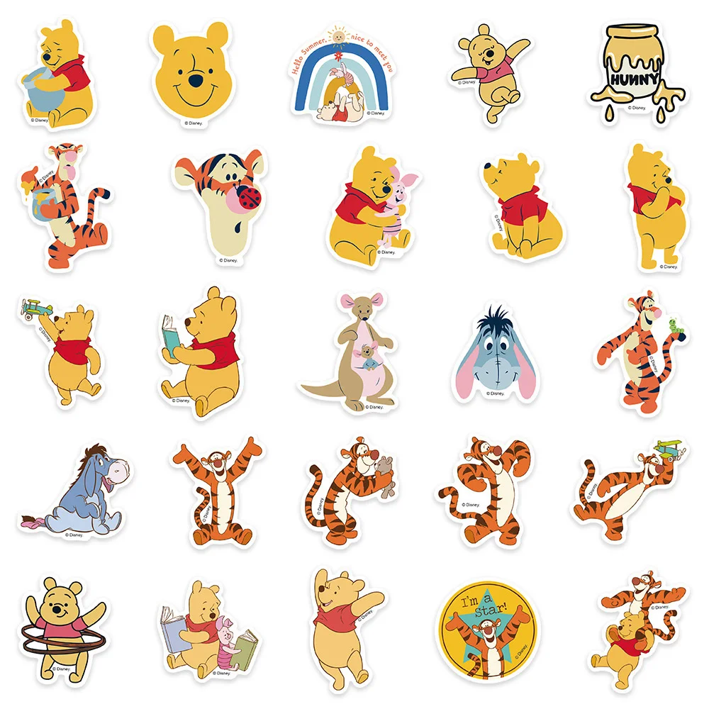 Pegatinas de dibujos animados de Disney para niños, pegatinas de Winnie The Pooh, grafiti lindo, equipaje, portátil, decoración impermeable, regalo