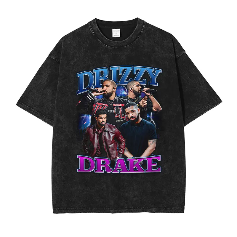 Drake Graham T Shirt Hip Hop Rapper Singer Drizzy Top Tees Vintage Washed Short Sleeve Oversized T-shirt Harajuku Streetwear Men