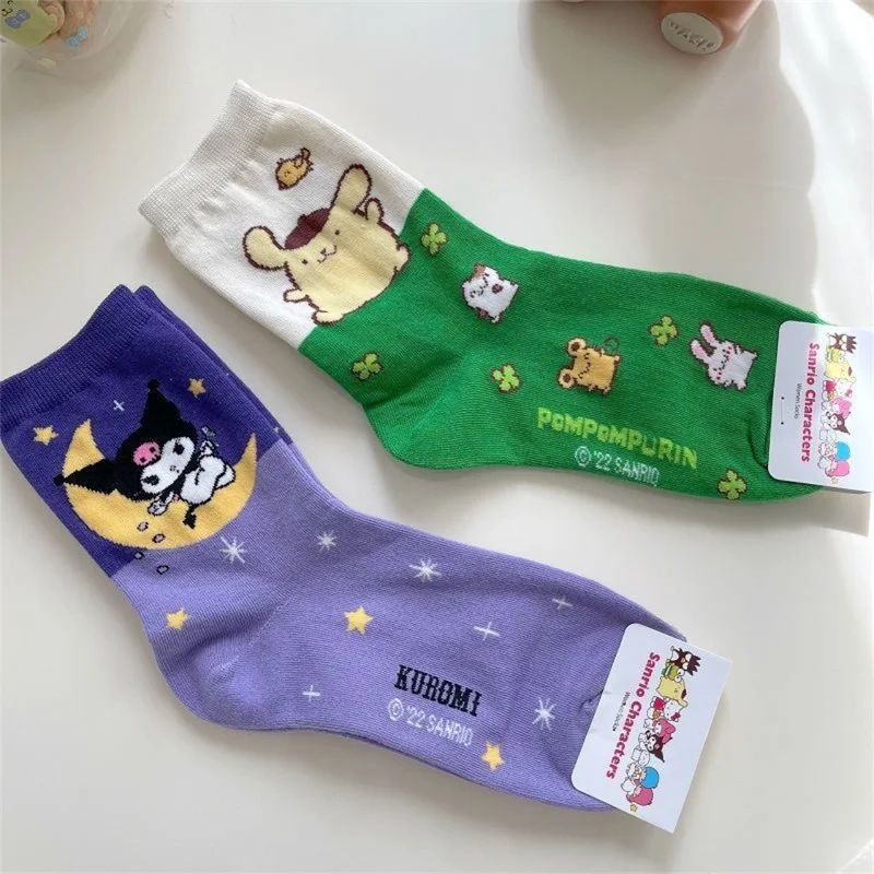 Sanrio Socks Anime Kawaii Hello Kitty Kuromi Autumn and Winter Sweet In The Tube Cartoon Socks Cute Girls Cotton Home Warm Sock