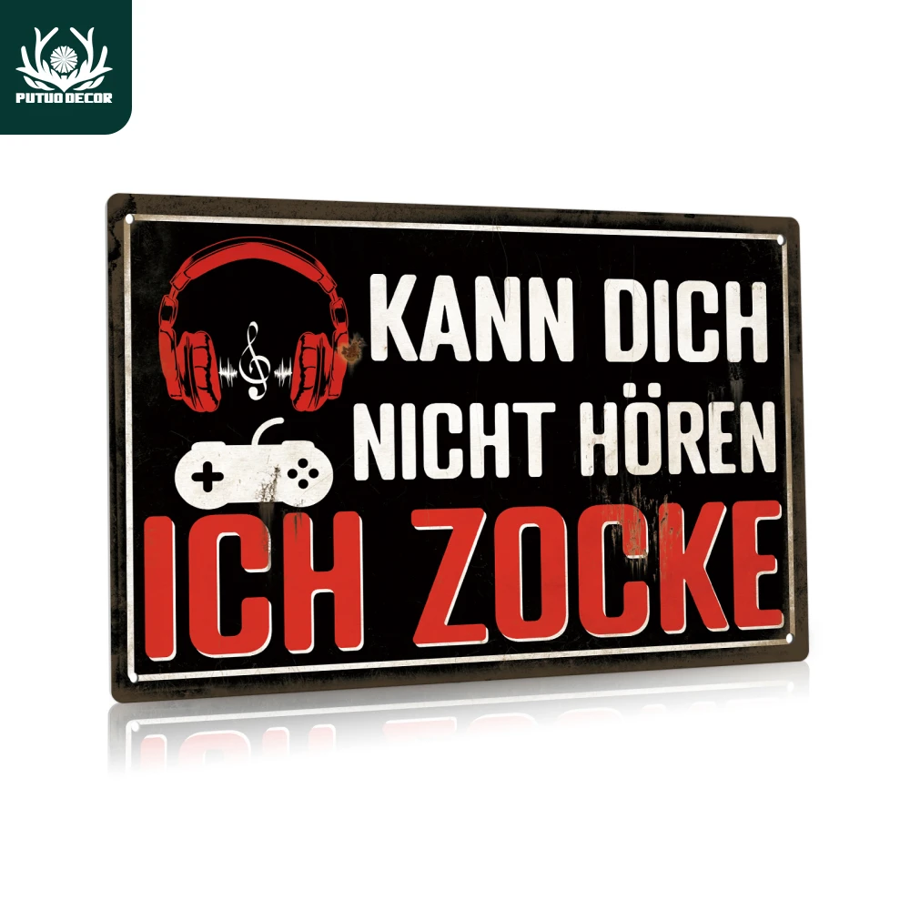 Putuo Decor 1pc Game Vintage Metal Tin Sign, Kann Dich Nicht HÖren Ich Zocke, Warning Wall Art Decor for Gamer Room