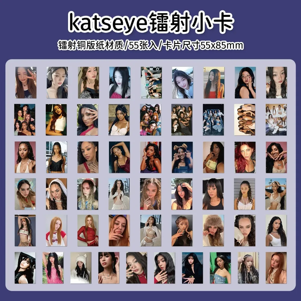 55 Pz/set Kpop Idol Girl KATSEYE Nuove Cartoline Fotografiche MANON SOPHIA DANIELA LARA MEGAN YOONCHAE Laser HD Printd Lomo Carte Ventole Regali