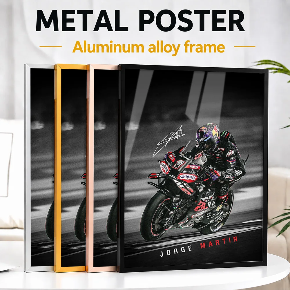 Jorge Martin MotoGP Framed Metal Poster Personalized Photo Monochrome Action Style Wall Art For Workshop Special Champion Gift
