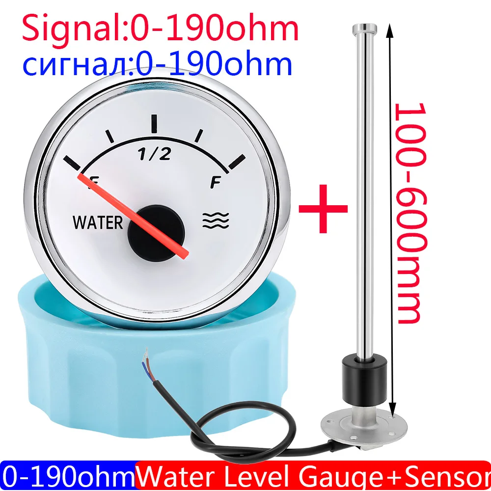 Nowy czerwony wskaźnik poziomu wody 2" 52MM + czujnik poziomu wody 100 ~ 600mm do samochodu silnik łodzi 0-190 Ohm miernik zbiornika wody 12V24V niestandardowy — zdjęcie 2