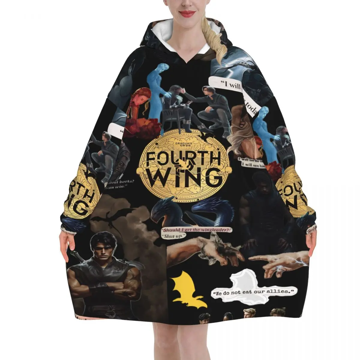 Oversized F-Fourth W-Wing Dragon Wearable Blanket Winter Ultrasoft Plush Warm Sweatshirt Blankets With Pocket