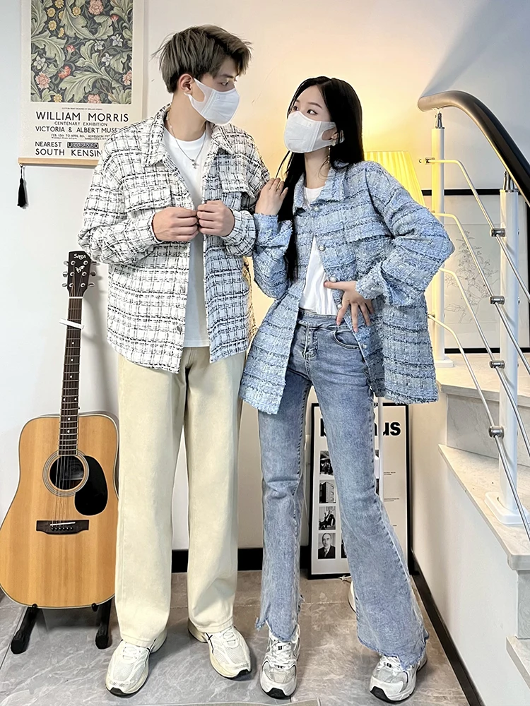 

Retro American Sle Loose Fit irt Jaet for Men And Women Youthful ular Casual Plaid Patterned Outerwear Coat