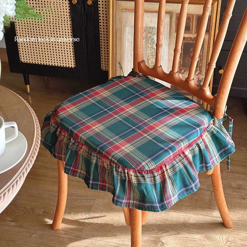 Decorative Buffalo Plaid Ruffled Chair Cushion Covers for Kitchen Dining Chair Pad Seat Pillow Covers Christmas Home Decorations