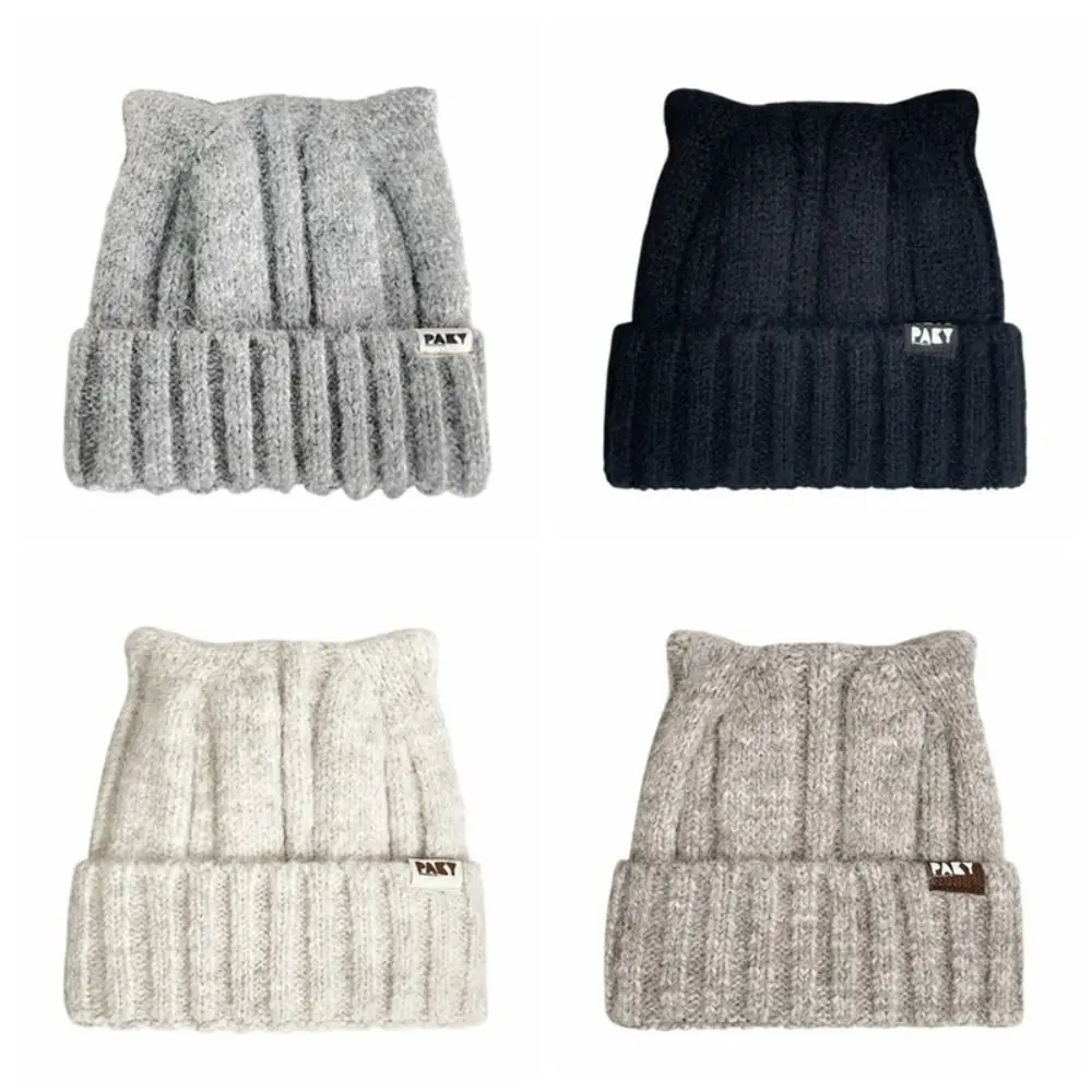 لطيف الصوف آذان القط قبعة Y2k يندبروف بلوفر مغزول قبعة دافئة الكورية نمط قبعات صغيرة للنساء الفتيات