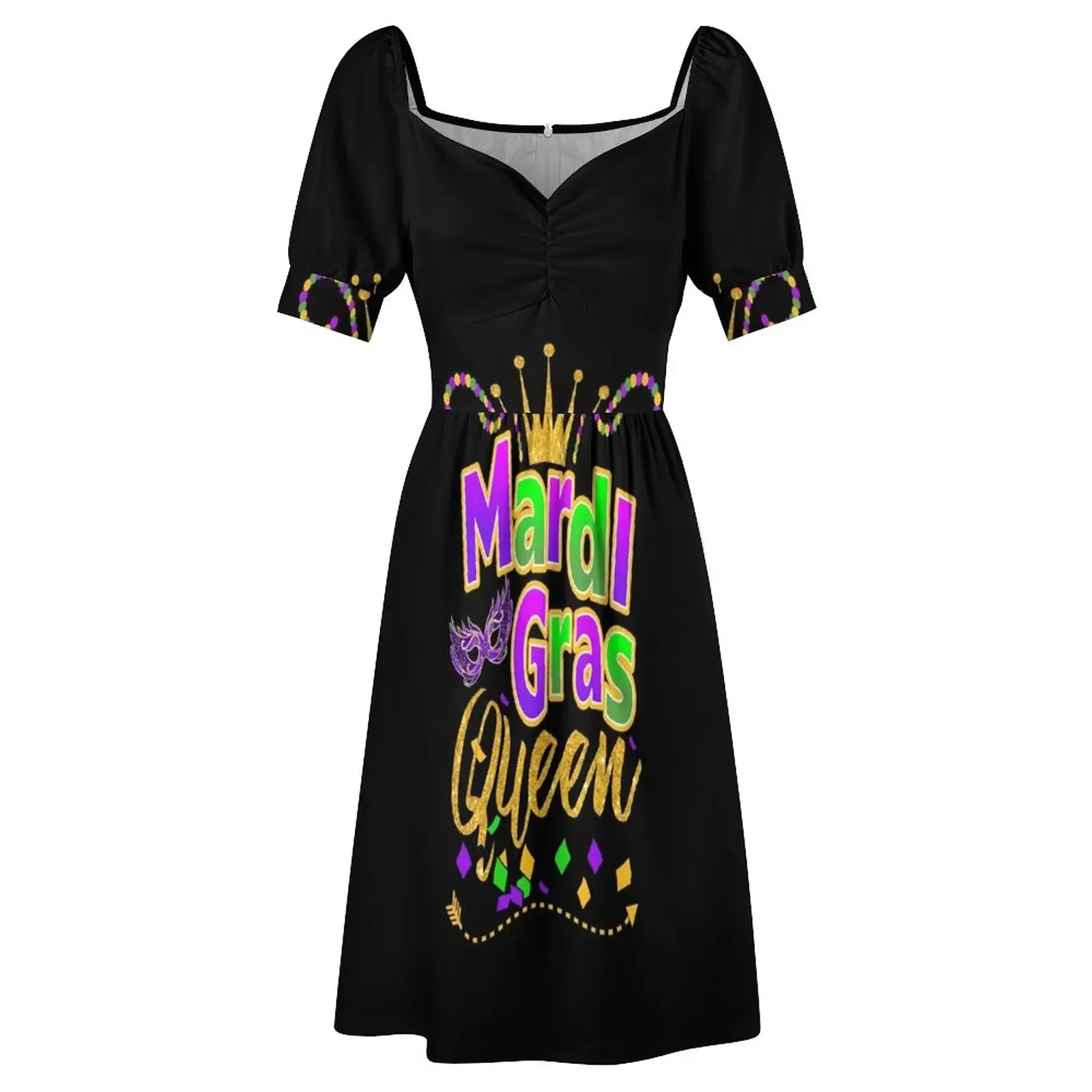 Mardi Gras Queen Crown Festival Carnivals T Shirt Gift And Accessories, Queen Of Mardi Gras Costumes Women S Short-Sleeved Dress