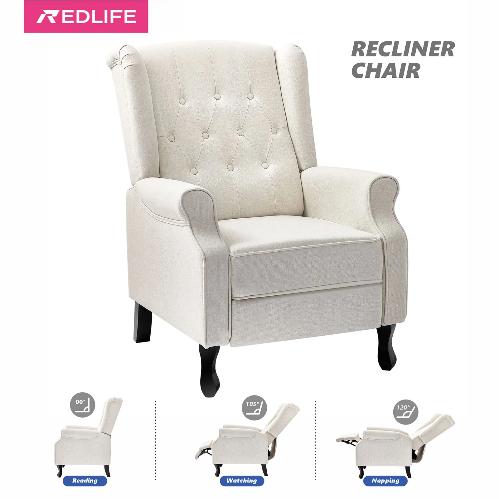 Redlife Recliner Chair Sofa Lounge Chair Living Room Comfy Home Theater Seating for Bedroom with Thick Seat Cushion and Backrest