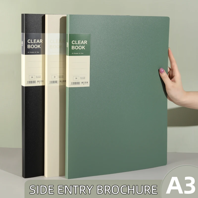 Side-loading Display Book Multi-layer Clear Student Office A3 Storage Folder Exam Pouch Dividers Music Score Holder 20-60Pages