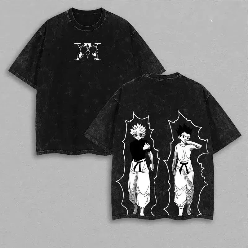 Camiseta de Manga Corta para Hombre y Mujer Hunter X Hunter Gon Killua, Camiseta Lavada Retro, Estilo Harajuku, Nueva Camiseta de Verano 2026