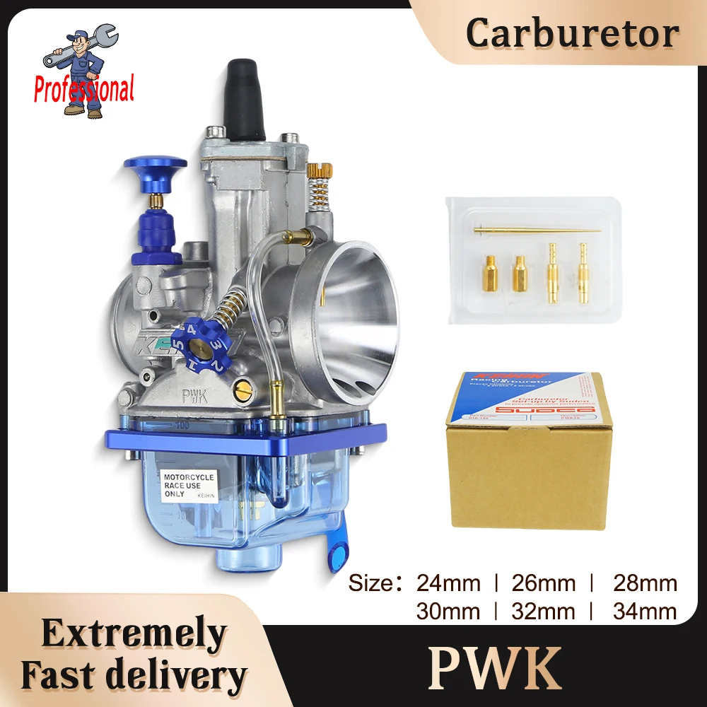 

PWK 24 26 28 30 32 34mm Carburetor With Power Jet For KEIHIN KOSO OKO Blue Bowl 2T 4T Scooter ATV Dirt Bike Racing Universal