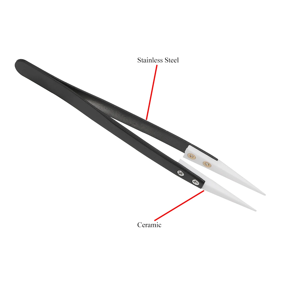 Ceramic Tips Tweezers High Temperature Resistant Straight Aimed Tweezers Anti-static Precision Stainless Steel Handle