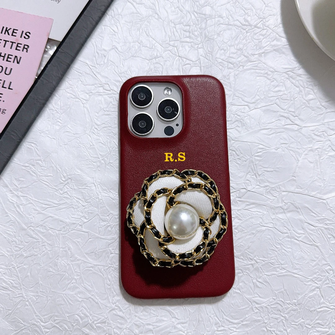 

Customized name letter Woven chain flower pu leather hard Case for iPhone16 15 14 Phone Cover 13 12 11 Pro Shockproof Back Funda