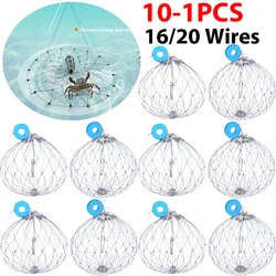 1-10PCS Fishing Crab Trap Net Automatic Open Closing Wire Fish Crab Cage 16/20 Wires Fish Crab Cage For Fishing Catcher Tools