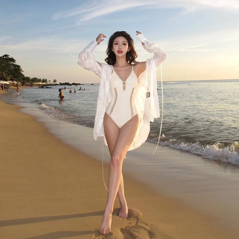 بدلة سباحة نسائية جديدة مثيرة بحمالات رفيعة من قطعة واحدة بدلة سباحة متواضعة للتخسيس والتحكم في البطن بدلة استحمام للشاطئ والربيع الساخن