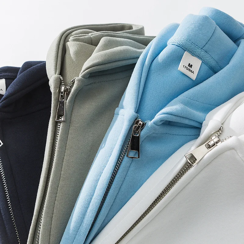 DAVIDSHAO EU US Size Top Quality Street Outdoor Wear Luxury Autumn Winter Retro Trendy Brand Solid Color Male Female Zip Hoodie