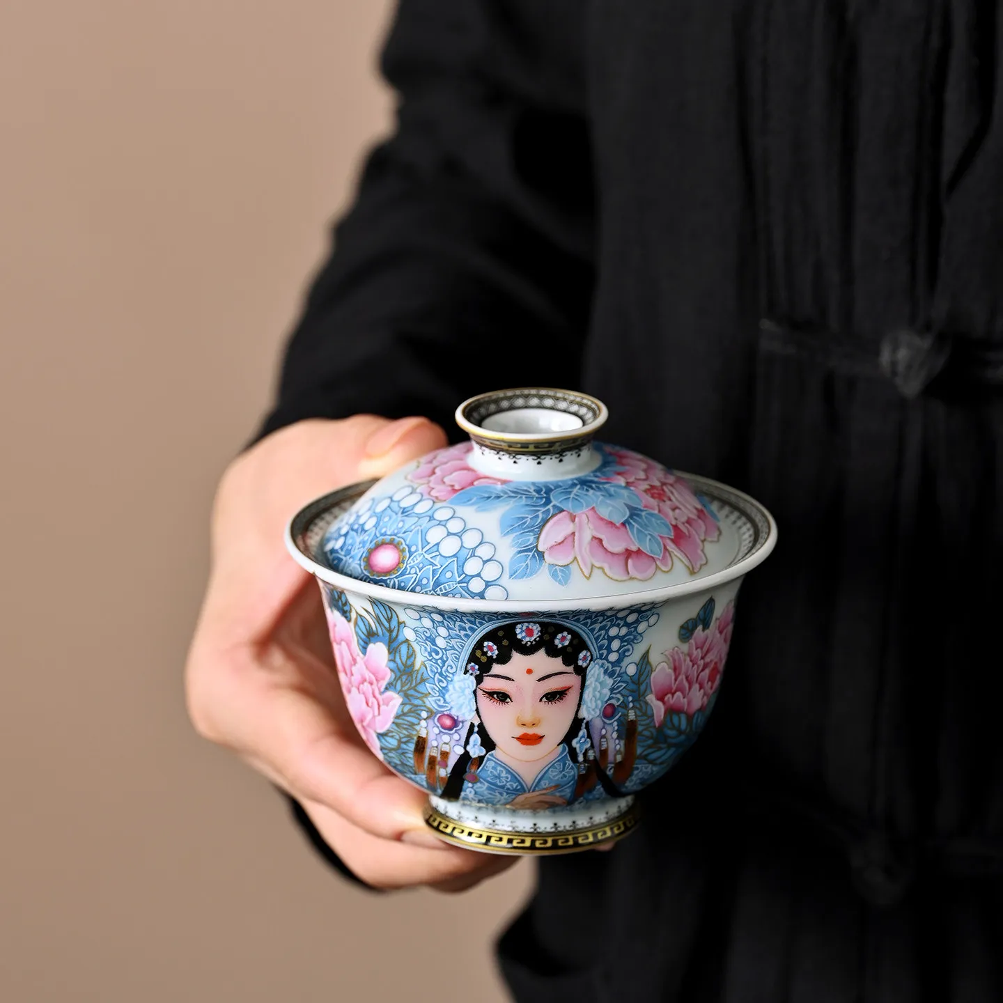 High-End Jingdezhen Enamel Color Hua Dan Two Tureen Non-Scald Tea Brewing Bowl Household Porcelain Set Large