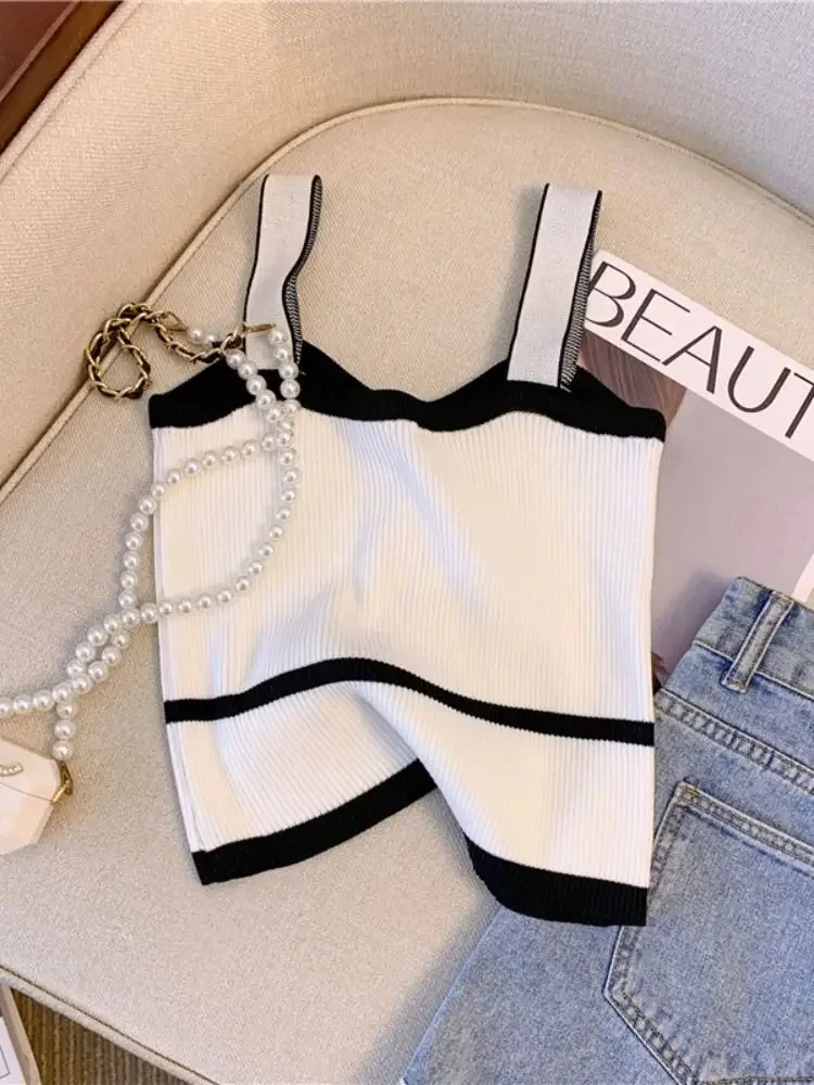 Summer Slim Button Design Bottom Camisole Short Tank Top Women\'s French Style 3d Tie Flowers Crop Top Small Halter Knit Vest