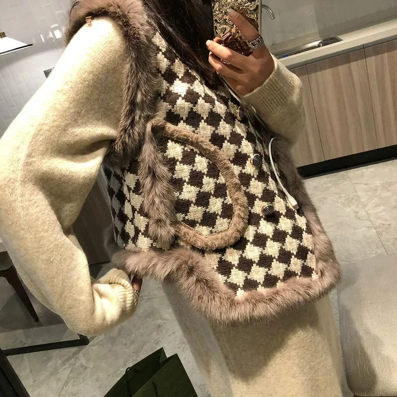 Korean Women Thousand Bird Grid Vest Coat Spring Autumn Ladies Fashion Waistcoat Jacket 2025 Female Loose Sleeveless Top Outwear