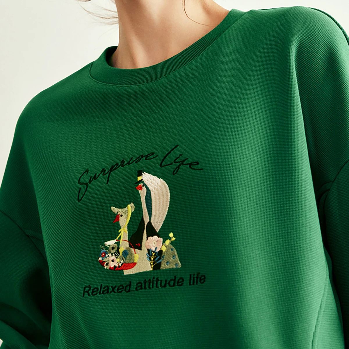 OLrain Women's French Sweatshirts 2025 Autumn O-neck Embroidered Pullovers Loose Fit Tops Commute Women's Clothing O56DR66139