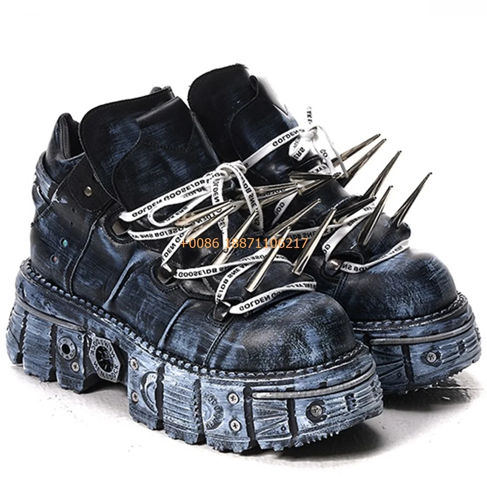 Platform Spiked Rivet Motorcycle Boots Round Toe Fashion Sports Casual Boots 35-45 2024 New Punk Rock Street Men and Women Pumps