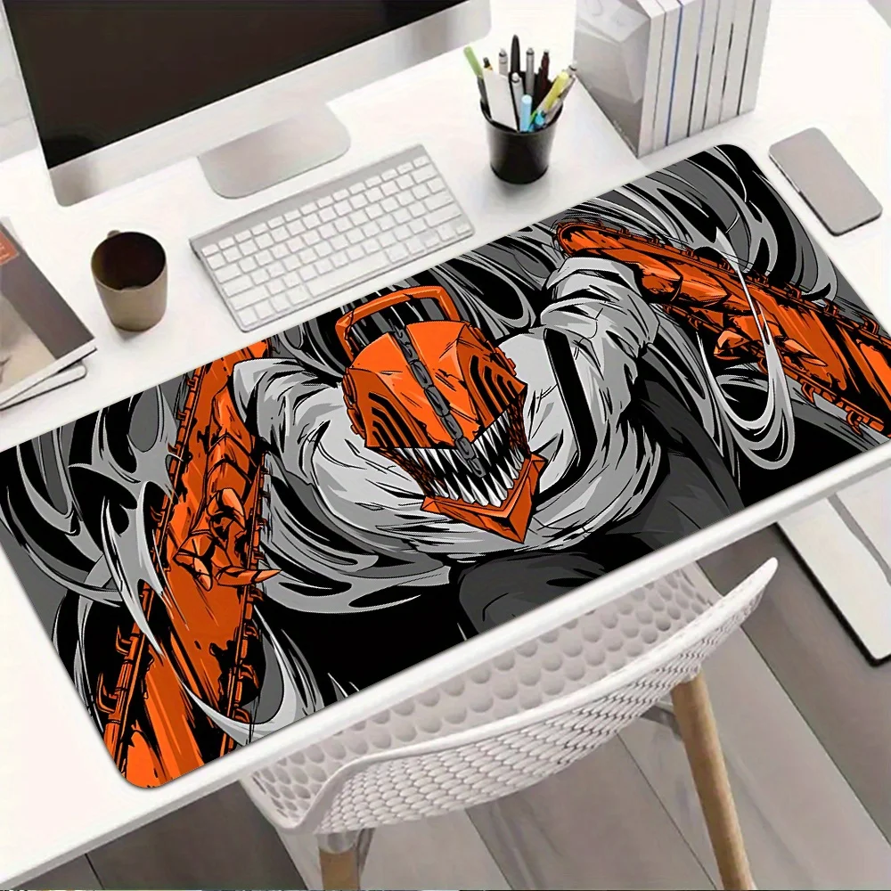 قطعة واحدة من لوحة ماوس الألعاب C-Chainsaws M-Man - قاعدة مطاطية غير قابلة للانزلاق، حصيرة مكتب قابلة للغسل بتصميم برتقالي وأسود نابض بالحياة، أداء #3
