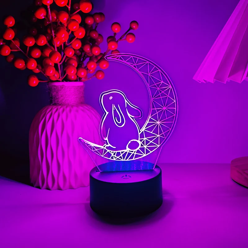 Oświetlenie wizualne 3D lampki nocne LED do dekoracji domu czarna podstawa lampki nocne do domu lampki nocne akrylowe lampy biurkowe do pokoju królika