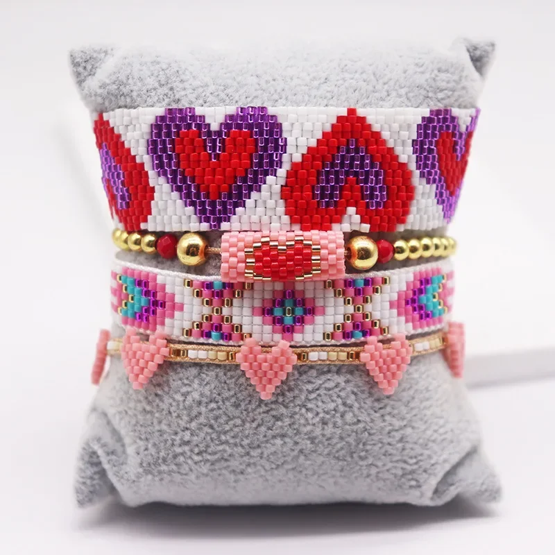 Beaded bracelet Heart Design Chroma Originality Geometry Hand knitting Bohemia Adjustable Tide Female Rice bead bracelet set