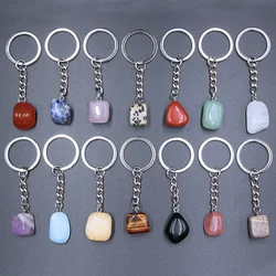 20pcs Natural Stone Crystal Quartzs Keychain Women Men Handbag Hangle Car Key Holder Raw Mineral Stone KeyRing Jewelry