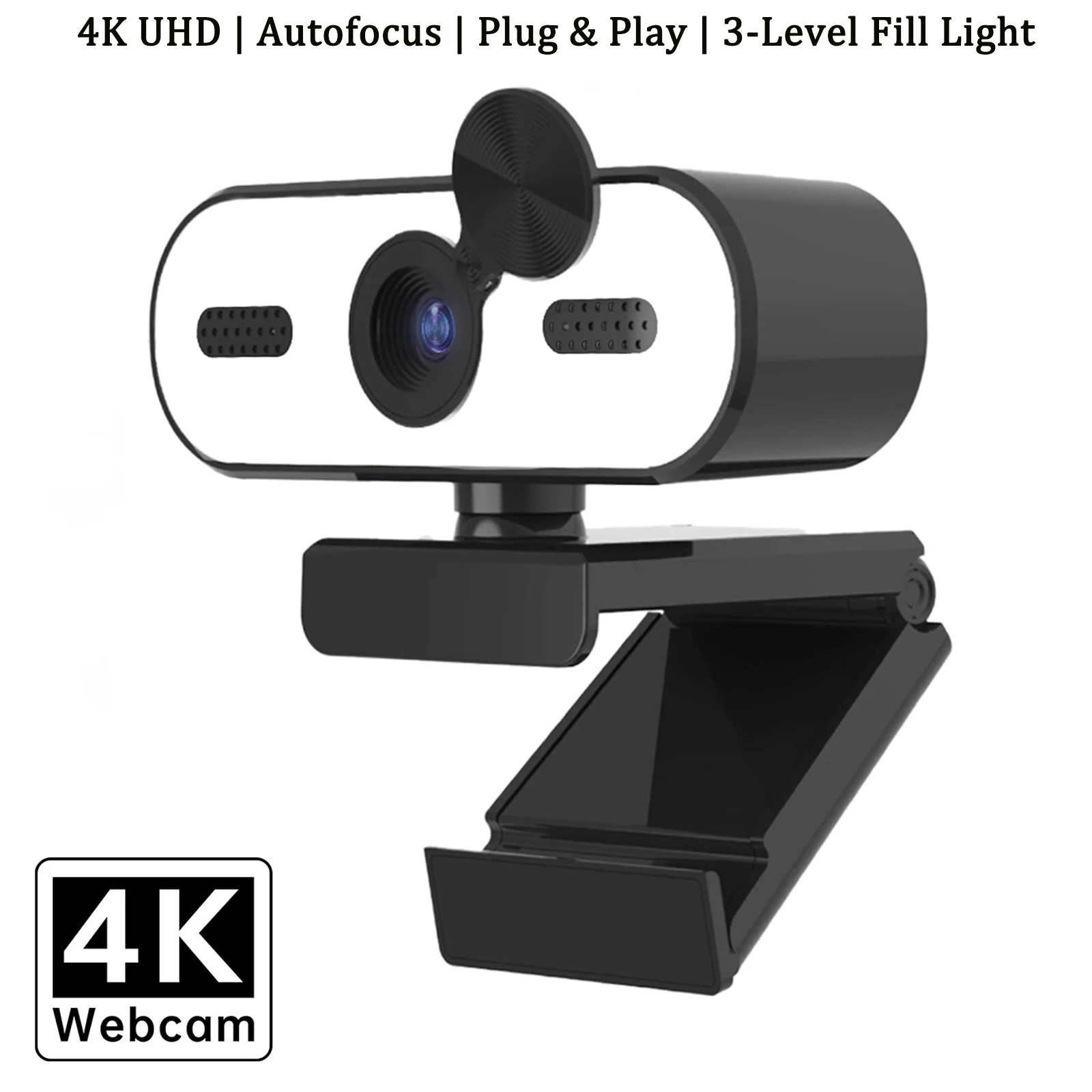 

EXHQDR Q9 4K Ultra HD USB-веб-камера с автофокусом, кольцевой подсветкой, конфиденциальной крышкой, для потоковой передачи, зумом, видеозвонков, игр