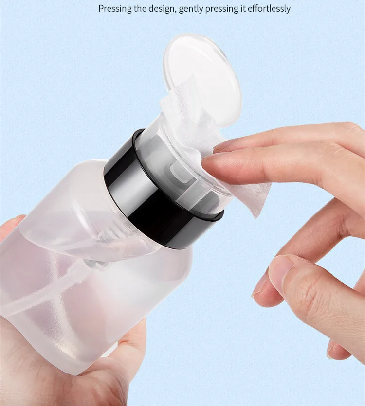 200 مللي مضخة فارغة السائل الكحول الصحافة مزيل طلاء الأظافر الأنظف زجاجة مسمار إعادة الملء زجاجة موزع مانيكير الحاويات