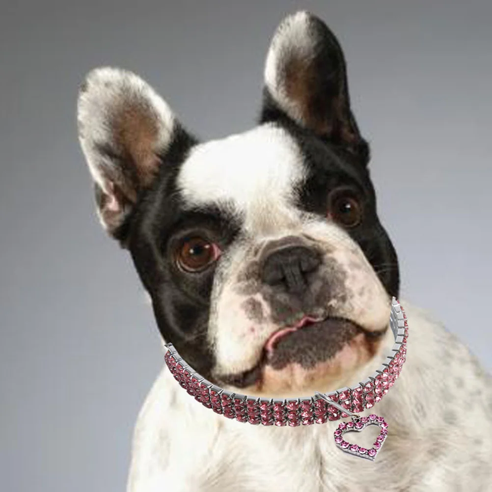 

1pcs Pet Necklace Dog Collar Cat Heart Design Fashionable Adjustable Bright Crystal Decorative Chain For L Pink