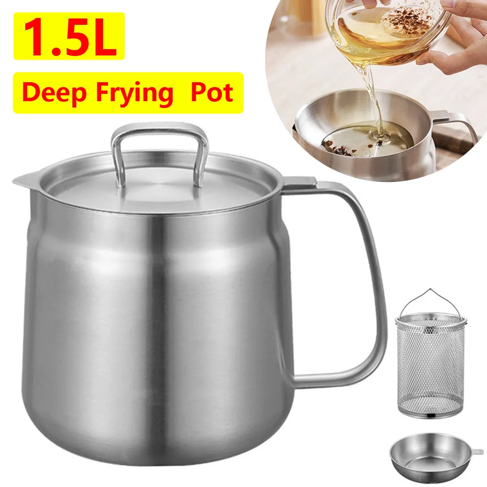 1.5L Stainless Steel Deep Fryer Pot Japanese Tempura Deep Frying Pan With Strainer Basket for French Fries Chicken Kitchen Tools