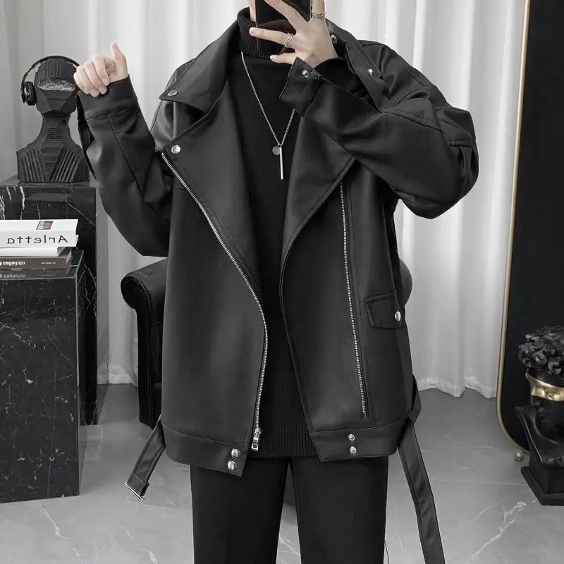 

Свободный мужской джерт из искусственной кожи, большой размер 300, осенне-зимний мотоциклетный Sle, модный топ, молодежная культура