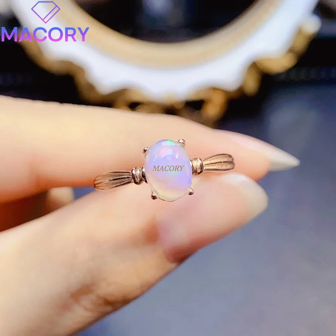 

S925 Sterling Silver 6*8 Natural Opal Ring with Certificate Fashionable and Exquisite Wedding Gift Ladies' Jewelry