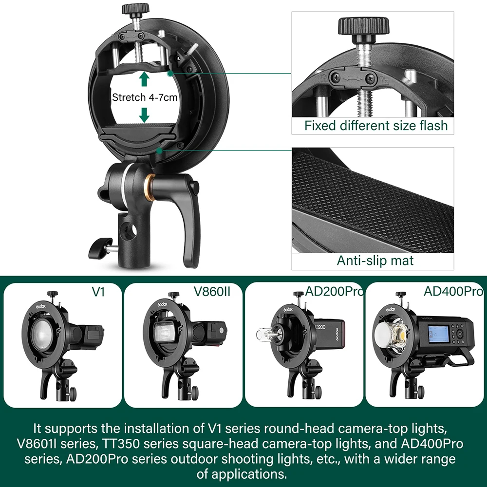 Godox S2 Bowens Mount Flash S-type Holder Bracket Handheld Grip for Godox V1 V860II AD200 AD400PRO Speedlite Flash Snoot Softbox