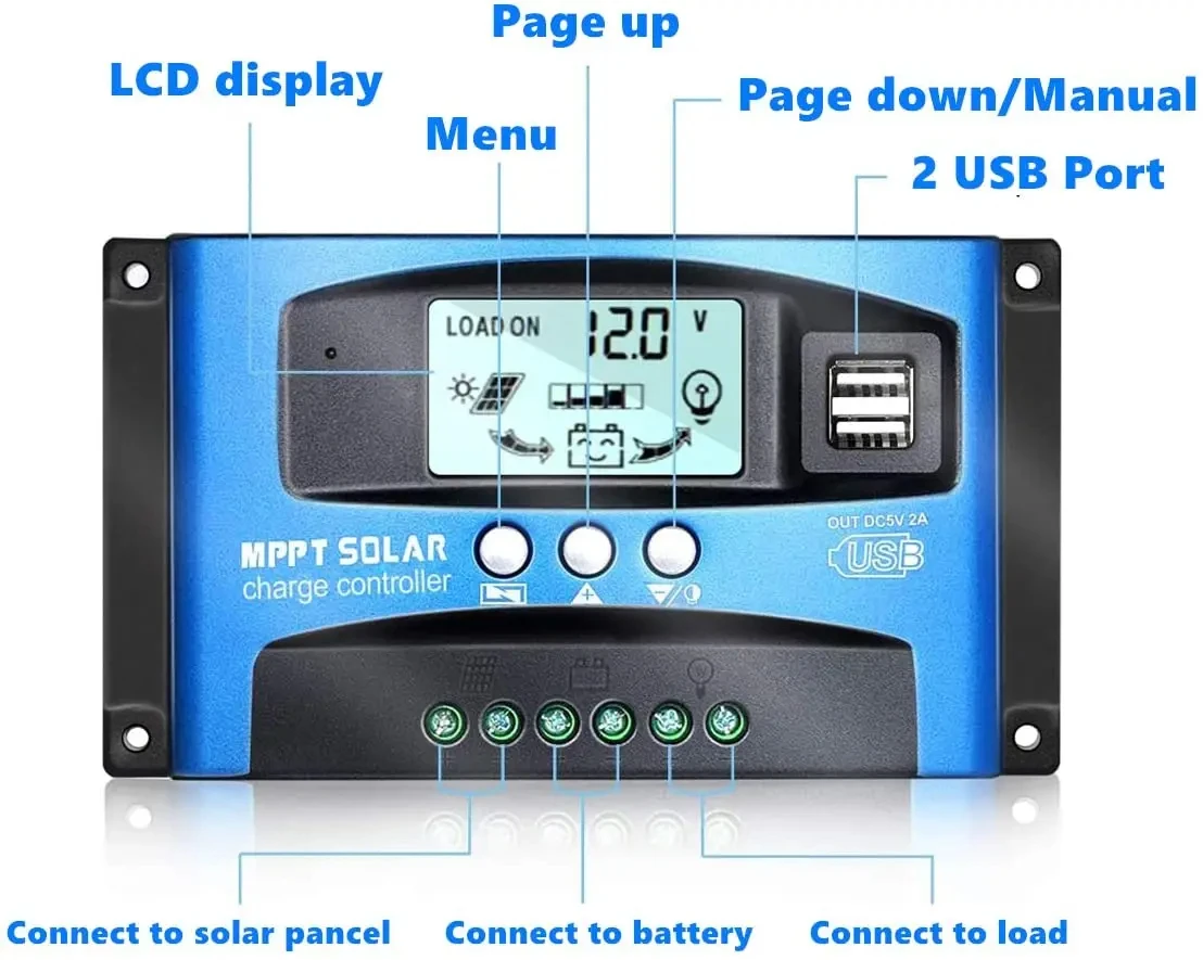 Y&H MPPT Solar Charge Controller 40A 60A 100A with Load/Dual USB /LCD 12V 24V Auto Solar Panel Charger Regulator image 4