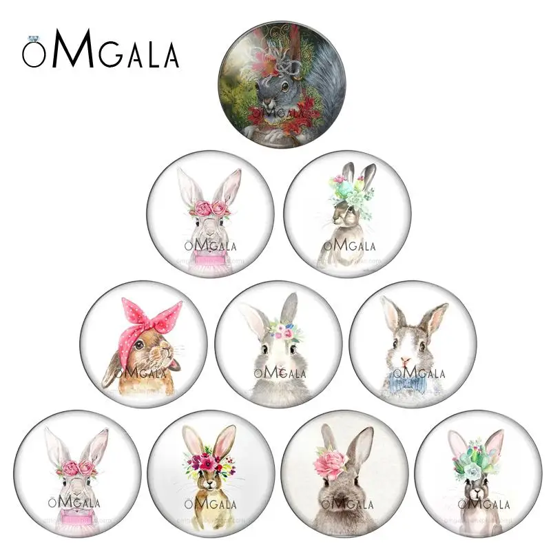 Happy Easter Day Spring Rabbit egg 10pcs 12mm/18mm/20mm/25mm Round photo demo glass cabochon flat back Making findings