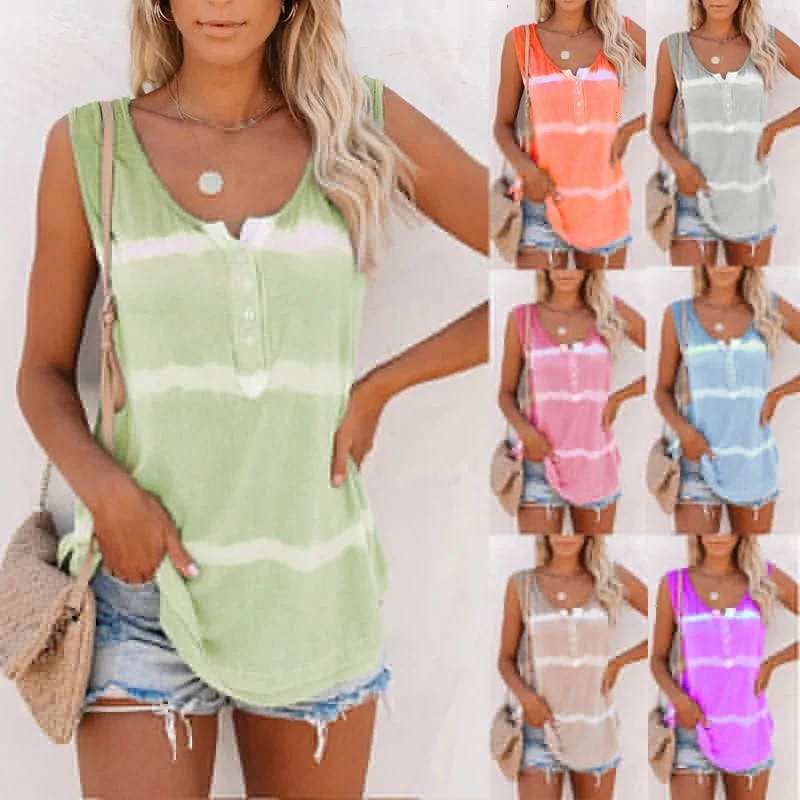 2023 Women Summer Fashion Sleeveless Tops Beachwear Printed Casual Vest Ladies Short Sleeve T Shirts