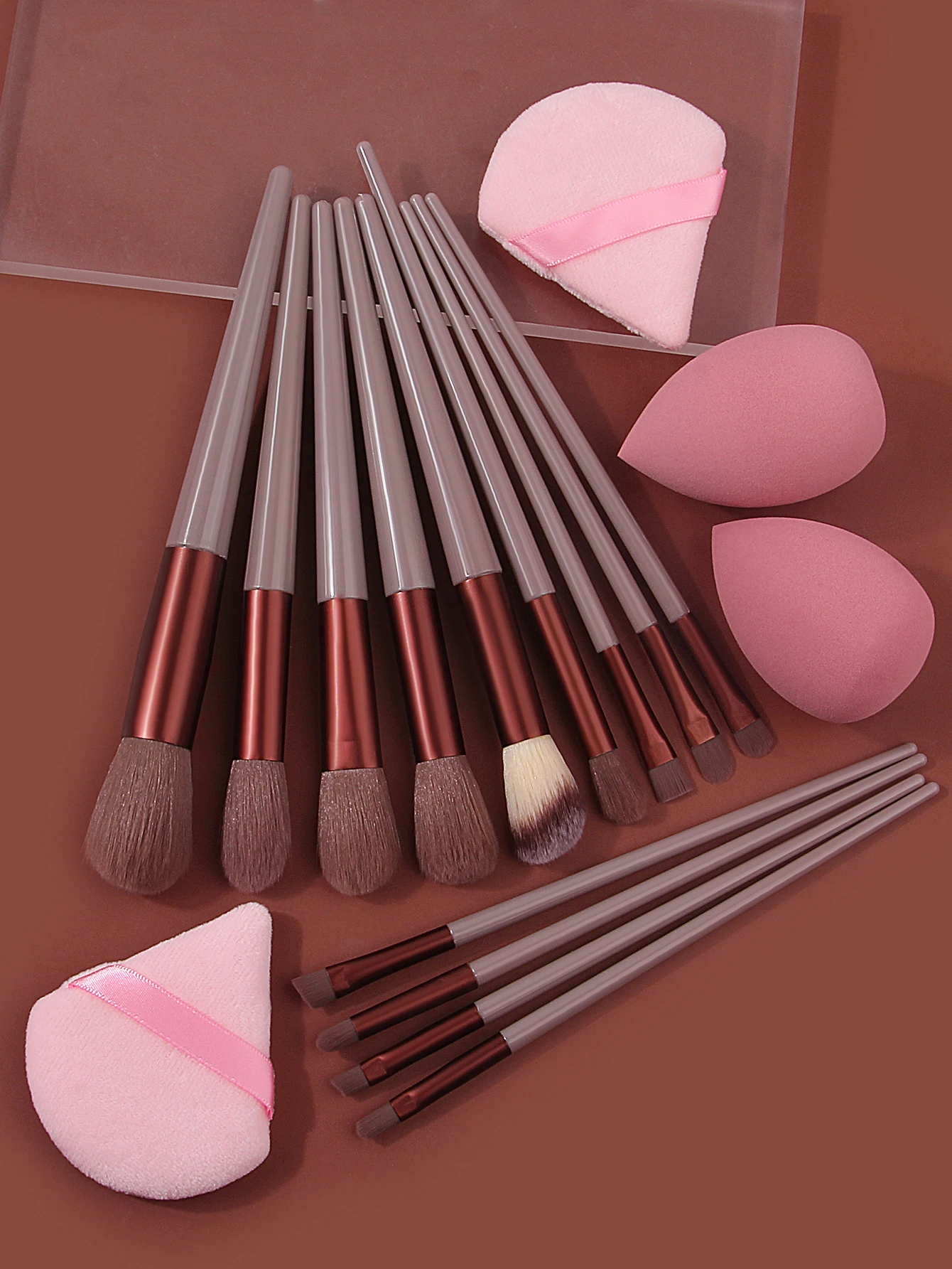 13pcs Sijiqing Makeup Brush Set: Portable soft-bristled loose powder blush eyeshadow brush+4PCS makeup powder puff and spongeegg