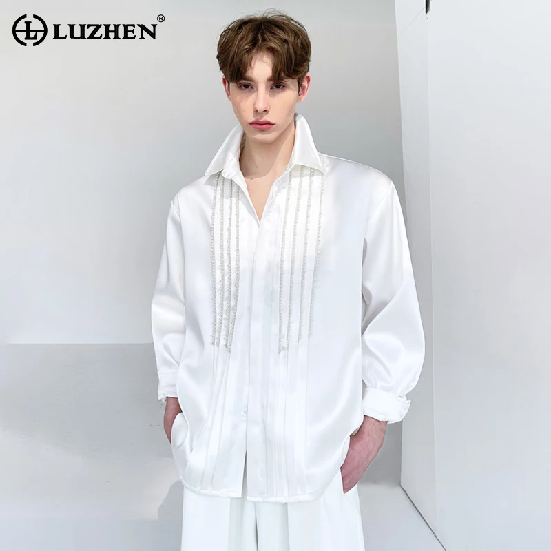 

LUZHEN Fashion Original Luxury Pearl Decorate Patchwork Design Long Sleeve Shirt Men's 2025 New High Quality Elegant Tops JY3247