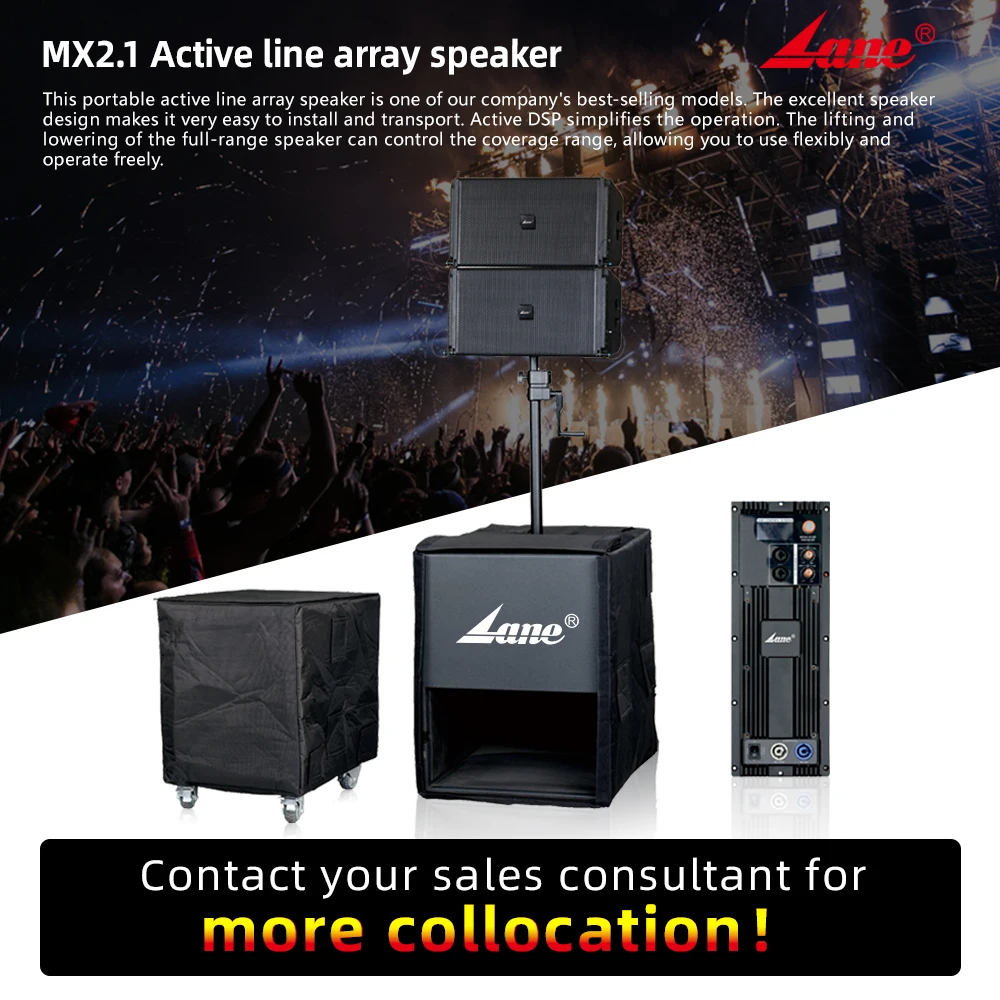 Lane MX2.1 Factory Price Professional Super Bass Portable PA Waterproof 18 Inch Active Line Array Sound System Speaker