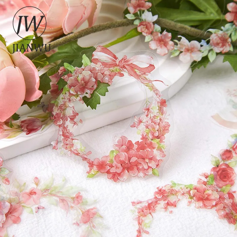 JIANWU Flower Notes Series Vintage Floral Plant Border Wreath Landscape Material Collage PET Sticker Creative Journal Stationery