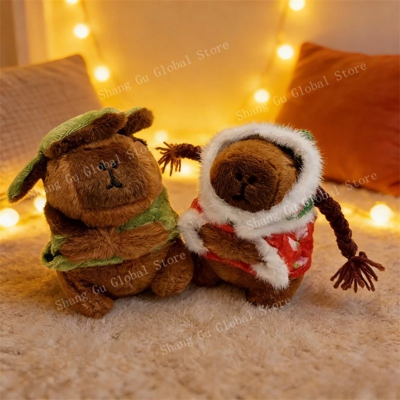 

13cm/5.12in Capybara Plush Toy Kawaii Military Coat Backpack Accessories Creativity Cotton Stuffed Decorative Doll Birthday Gift