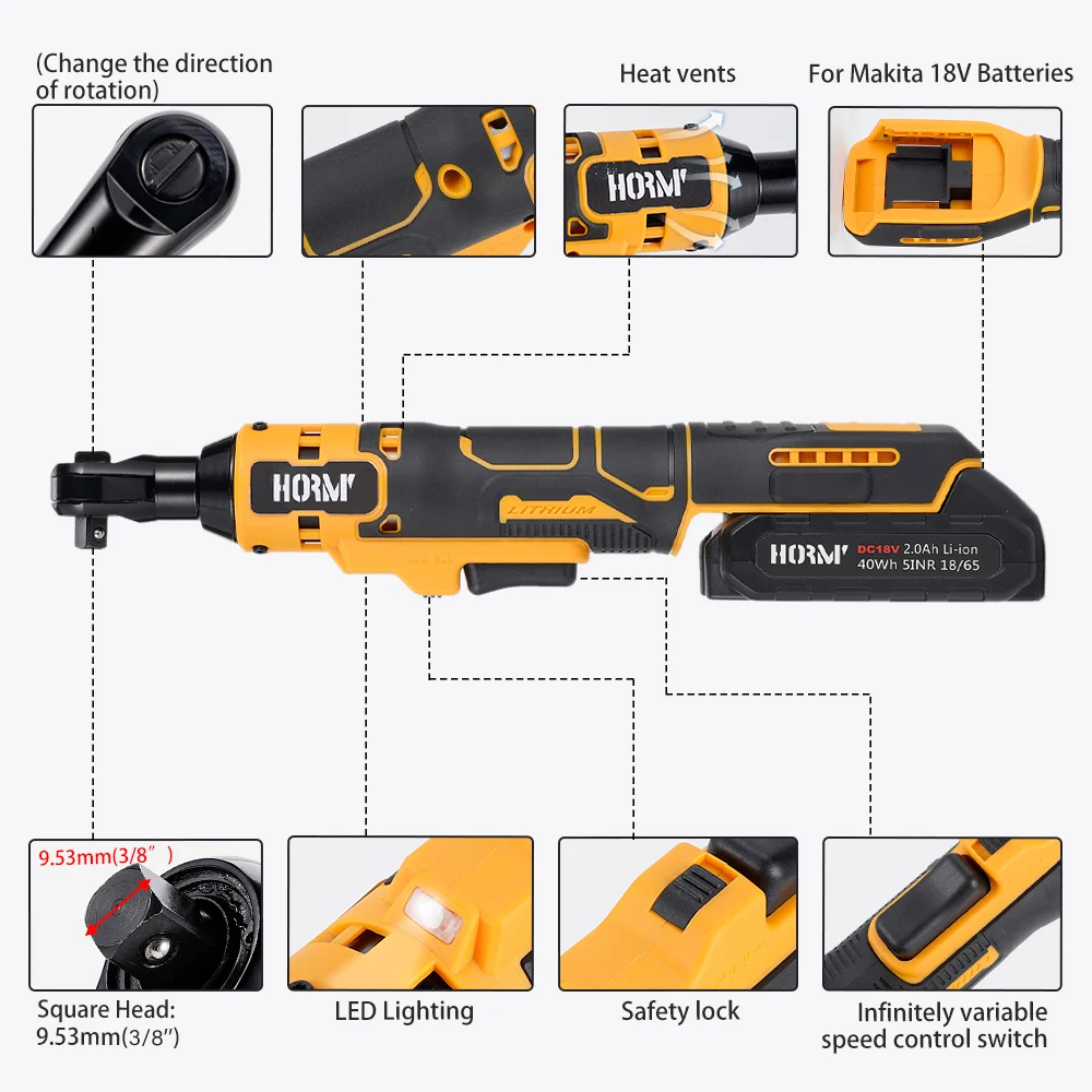Chiave a cricchetto elettrica a batteria 50N.m con 2 batterie al litio 3/8 '' Trapano a percussione Cacciavite Rimozione Vite Dado Strumento di riparazione auto